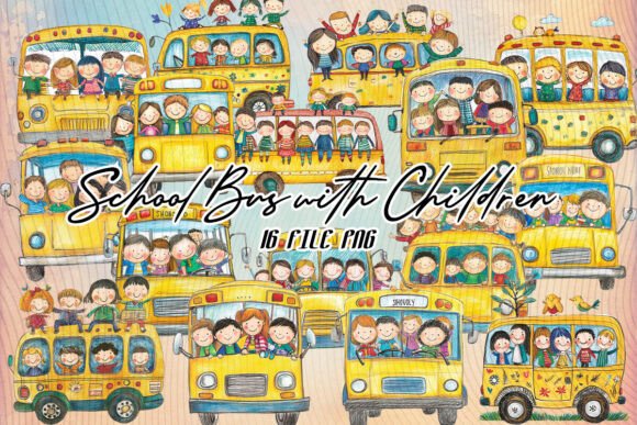 Cute School Bus Children Back to School Design for Creative Projects